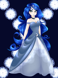 Size: 1600x2133 | Tagged: safe, artist:sugarberry, princess luna, human, cleavage, clothes, dress, female, gloves, humanized, looking at you, night, solo