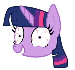 Size: 562x529 | Tagged: safe, artist:flareblitzfury, twilight sparkle, pony, unicorn, g4, bloodshot eyes, face, female, shrunken pupils, simple background, solo, transparent background, twilight snapple