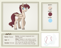 Size: 1280x1016 | Tagged: safe, artist:lolepopenon, oc, oc only, oc:pepper, pony, baseball, reference sheet, solo