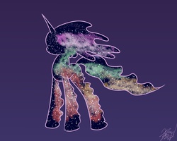 Size: 2500x2000 | Tagged: safe, artist:moonsolace, tantabus, g4, ethereal mane, ethereal tail, full body, gradient background, high res, no eyes, no mouth, outline, solo, starry mane, starry tail, tail, white outline
