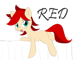 Size: 1744x1412 | Tagged: safe, artist:randy, oc, oc only, oc:red pone (8chan), /pone/, 8chan, bed, blushing, cute, sheet, tongue out