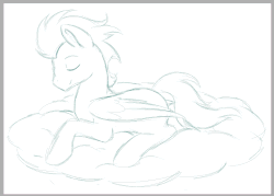 Size: 718x514 | Tagged: safe, artist:raininess, soarin', pegasus, pony, g4, animated, cloud, cloudy, digital drawing, eyes closed, male, old cutie mark, prone, sleeping, slideshow, solo, time-lapse