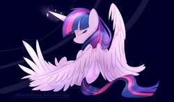 Size: 2880x1690 | Tagged: safe, artist:xwhitedreamsx, twilight sparkle, alicorn, pony, g4, eyes closed, female, magic, majestic, mare, sitting, solo, spread wings, twilight sparkle (alicorn)