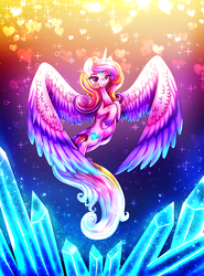 Size: 1032x1394 | Tagged: dead source, safe, artist:9de-light6, princess cadance, alicorn, pony, g4, color porn, crystal, female, impossibly large wings, solo, tail feathers