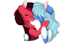 Size: 1280x800 | Tagged: safe, artist:fredsonv, earth pony, gem (race), gem pony, pony, canon ship, crying, duo, duo female, female, imminent fusion, kissing, lesbian, mare, non-mlp shipping, ponified, ruby (steven universe), rupphire, sapphire (steven universe), scene interpretation, shipping, simple background, steven universe, tears of joy, teary eyes, transparent background