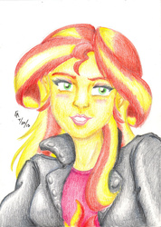 Size: 800x1124 | Tagged: safe, artist:mayorlight, sunset shimmer, equestria girls, g4, colored pencil drawing, lipstick, makeup, portrait, traditional art
