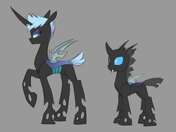 Size: 1019x761 | Tagged: safe, artist:carnifex, oc, oc only, oc:sarissa, changeling, changeling queen, g4, blue changeling, changeling oc, changeling queen oc, female, next generation, offspring, parent:queen chrysalis