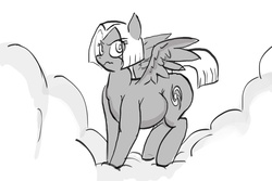 Size: 2400x1600 | Tagged: artist needed, safe, oc, oc only, oc:astral, pegasus, pony, fallout equestria, fallout equestria: outlaw, chubby, cloud, fat, monochrome
