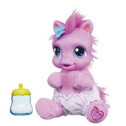 Size: 600x600 | Tagged: safe, pinkie pie (g3), pony, g3, g3.5, official, baby, baby bottle, baby pie (g3), baby pony, bottle, cute, diaper, electronic toy, female, filly, foal, g3 diapinkes, hasbro, heart, heart eyes, irl, photo, plushie, so soft, so soft pony, solo, toy, wingding eyes