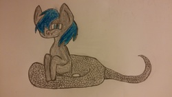 Size: 4160x2340 | Tagged: safe, artist:sapphirestone, oc, lamia, original species, pony, fangs, scales, silly, silly pony, tail, tongue out, traditional art