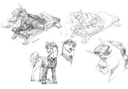 Size: 1200x839 | Tagged: safe, artist:baron engel, fancypants, princess luna, g4, monochrome, pencil drawing, traditional art