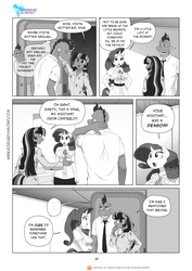 Size: 1200x1697 | Tagged: safe, artist:pia-sama, rarity, spike, twilight sparkle, anthro, comic:rogue diamond, g4, comic, monochrome, older, older spike, smell