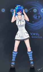 Size: 1924x3214 | Tagged: safe, artist:missangest, dj pon-3, vinyl scratch, human, g4, clothes, female, humanized, socks, solo, striped socks