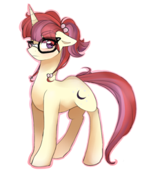 Size: 800x900 | Tagged: safe, artist:chocolateponi, moondancer, pony, unicorn, g4, alternate hairstyle, blushing, female, floppy ears, glasses, looking at you, mare, outline, ponytail, simple background, solo, transparent background