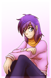 Size: 900x1353 | Tagged: safe, artist:inuhoshi-to-darkpen, amethyst star, sparkler, human, g4, clothes, female, humanized, neckerchief, pants, solo, sweater