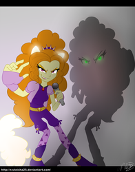Size: 1650x2100 | Tagged: safe, artist:n-steisha25, adagio dazzle, equestria girls, g4, grin, looking at you, microphone, ponied up, silhouette, smiling, solo, transformation