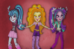 Size: 1920x1280 | Tagged: safe, artist:ytpinkiepie2, adagio dazzle, aria blaze, sonata dusk, equestria girls, g4, my little pony equestria girls: rainbow rocks, blushing, dancing, looking at you, open mouth, singing, smiling, the dazzlings, wallpaper