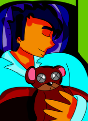 Size: 1700x2338 | Tagged: safe, artist:t-mack56, flash sentry, equestria girls, g4, humanized, sleeping, teddy bear