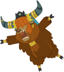 Size: 1756x2000 | Tagged: safe, artist:nimaru, prince rutherford, yak, g4, party pooped, cloven hooves, crown, ear piercing, earring, horn, horn ring, jewelry, male, open mouth, piercing, regalia, simple background, solo, tongue out, transparent background, vector, yak smash