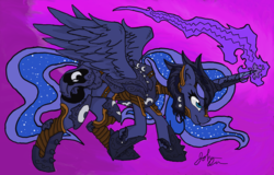 Size: 3247x2080 | Tagged: safe, artist:considerably-insane, princess luna, g4, angry, armor, female, high res, magic, solo, spell