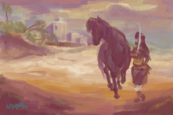 Size: 1500x1000 | Tagged: safe, artist:explonova, twilight sparkle, horse, human, g4, desert, humanized, sword, tulwar