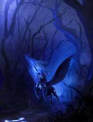 Size: 811x1055 | Tagged: source needed, safe, artist:mick-o-maikeru, edit, nightmare moon, g4, female, forest, night, running, solo