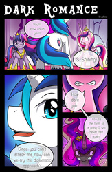 Size: 1500x2306 | Tagged: safe, artist:vavacung, princess cadance, queen chrysalis, shining armor, twilight sparkle, alicorn, pony, unicorn, comic:to love alicorn, g4, angry, character to character, comic, dialogue, disguise, female to male, gleaming shield, gritted teeth, imminent pain, implied death, nightmare cadance, nightmare heart, nightmarified, oops, open mouth, open smile, pony to pony, rule 63, sisters-in-law, smiling, speech bubble, this will end in pain, too dumb to live, transformation, transgender transformation, twilight sparkle (alicorn)
