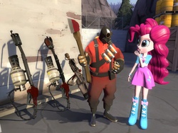 Size: 1024x768 | Tagged: safe, artist:sonic5421, pinkie pie, equestria girls, g4, 3d, backburner, crossover, flamethrower, gmod, nostromo napalmer, pyro (tf2), team fortress 2, weapon