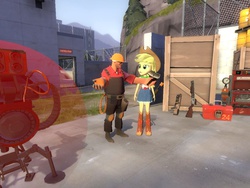 Size: 1024x768 | Tagged: safe, artist:sonic5421, applejack, equestria girls, g4, 3d, adventure in the comments, cp gorge, dispenser, engineer, engineer (tf2), frontier justice, gmod, gun, overwatch, sentry, sentry gun, team fortress 2, toolbox, weapon, widowmaker, wrangler (team fortress 2)
