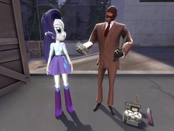 Size: 1024x768 | Tagged: safe, artist:sonic5421, rarity, equestria girls, g4, 3d, adventure in the comments, black rose, disguise kit, gmod, knife, red-tape recorder, sapper, spy, spy (tf2), team fortress 2