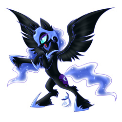 Size: 1680x1680 | Tagged: safe, artist:lintion, nightmare moon, g4, female, open mouth, rearing, solo, spread wings, unshorn fetlocks