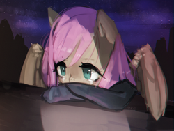 Size: 1280x960 | Tagged: safe, artist:marinakirby, fluttershy, pegasus, anthro, g4, crying, female, night, solo