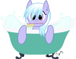 Size: 4782x3699 | Tagged: safe, artist:atmospark, cloudchaser, g4, :3, bath, brush, female, mouth hold, simple background, solo, transparent background, vector, wet mane