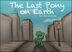 Size: 958x694 | Tagged: safe, artist:zutcha, oc, oc only, oc:lonely day, earth pony, pony, fanfic:the last pony on earth, ponies after people, blank flank, city, cover, fanfic art, fanfic cover, female, hooves, mare, raised hoof, solo, text