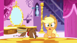 Size: 800x450 | Tagged: safe, screencap, applejack, winona, dog, do princesses dream of magic sheep, g4, animated, bags under eyes, context is for the weak, female, loop, wide eyes