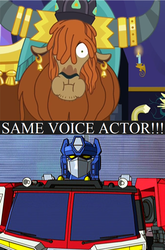 Size: 341x518 | Tagged: safe, prince rutherford, robot, yak, g4, english, exploitable meme, garry chalk, grand convoy, meme, optimus prime, same voice actor, transformers, transformers energon, transformers superlink