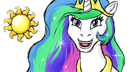 Size: 1280x720 | Tagged: safe, artist:mentalmongloid, princess celestia, g4, female, open mouth, portrait, simple background, smiling, solo, sun, white background