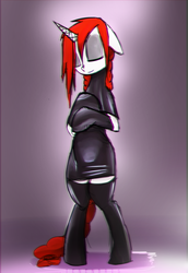 Size: 2598x3780 | Tagged: safe, artist:tenenbris, oc, oc only, oc:patricia sorg, pony, bipedal, clothes, evening gloves, gloves, high res, latex, socks, stockings