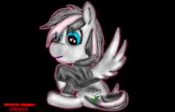 Size: 1024x655 | Tagged: safe, artist:proto-dash, oc, oc only, oc:dark rose, blue eyes, clothes, hoodie, lineless, rose, solo
