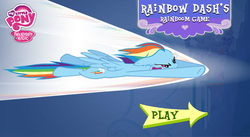 Size: 750x410 | Tagged: safe, rainbow dash, pegasus, pony, g4, adventures in ponyville, female, game, mare, my little pony logo, solo, sonic rainboom