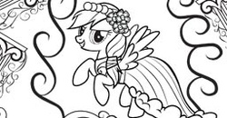 Size: 256x133 | Tagged: safe, rainbow dash, g4, official, bridesmaid dress, clothes, coloring page, dress, female, monochrome, solo