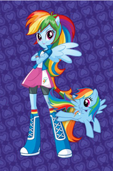 Size: 308x463 | Tagged: safe, rainbow dash, pegasus, pony, anthro, equestria girls, g4, official, abstract background, anthro ponidox, backwards cutie mark, crossed arms, equestria girls plus, female, mare, ponied up, self ponidox, solo, stock vector