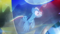 Size: 1280x720 | Tagged: safe, screencap, rainbow dash, g4, the cutie map, equal cutie mark, equalized, female, flying, solo