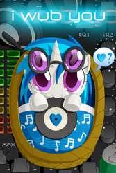 Size: 1000x1500 | Tagged: safe, artist:berrypawnch, dj pon-3, vinyl scratch, g4, berrypawnch is trying to murder us, cute, female, looking at you, pun, solo, vinylbetes, weapons-grade cute, wub