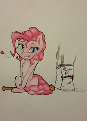 Size: 1836x2544 | Tagged: safe, artist:captainpudgemuffin, pinkie pie, g4, baseball bat, computer, female, solo, traditional art