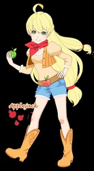 Size: 500x907 | Tagged: safe, artist:zune-chan, applejack, human, g4, apple, female, humanized, solo