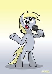 Size: 1748x2480 | Tagged: safe, artist:jynxanimated, derpy hooves, pony, g4, bipedal, female, microphone, solo