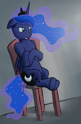 Size: 889x1354 | Tagged: safe, artist:ritorical, princess luna, g4, crossed arms, female, interrogation, sitting, solo