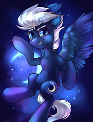 Size: 1700x2232 | Tagged: safe, artist:share dast, night glider, pegasus, semi-anthro, g4, female, mare, solo, stars, waving