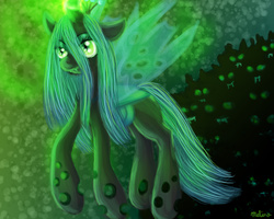 Size: 2500x2000 | Tagged: safe, artist:telimbo, queen chrysalis, changeling, changeling queen, g4, crown, female, glowing, glowing horn, high res, horn, jewelry, regalia, solo